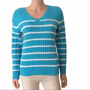 Lauren Ralph Lauren turquoise and white cotton v neck cable sweater